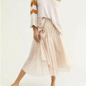 NWOT Free People Striped Midi Skirt Pink Small